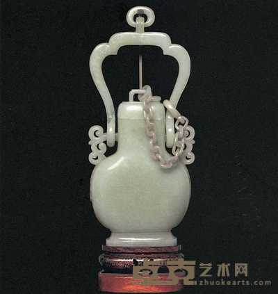 19世纪 青白玉活炼提梁瓶 高31.7cm